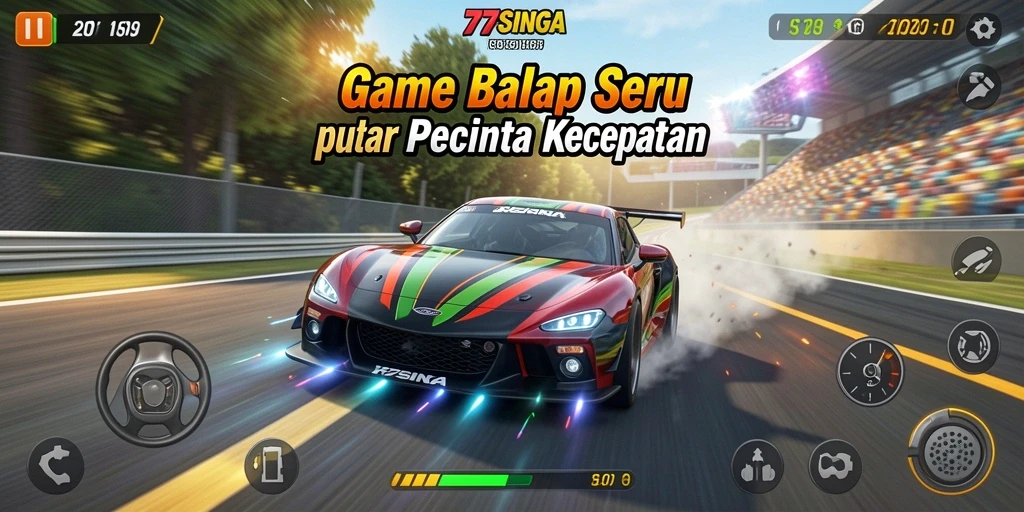 Tampilan gameplay seru dengan mobil balap cepat.