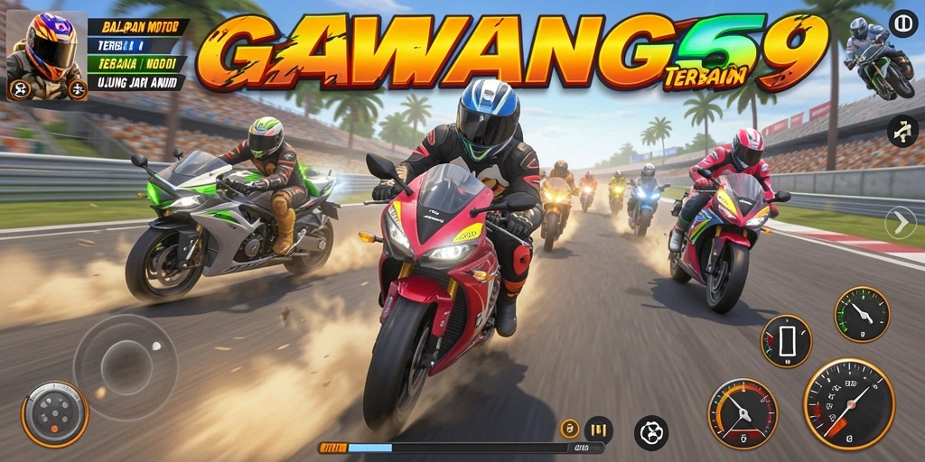 Screenshot gameplay GAWANG69 menampilkan aksi balap motor yang mendebarkan.
