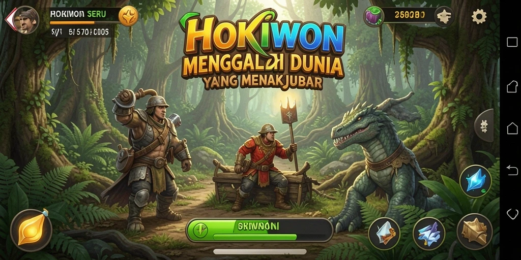 Screenshot utama HOKIWON menampilkan karakter utamanya saat menjelajahi dunia yang menakjubkan.