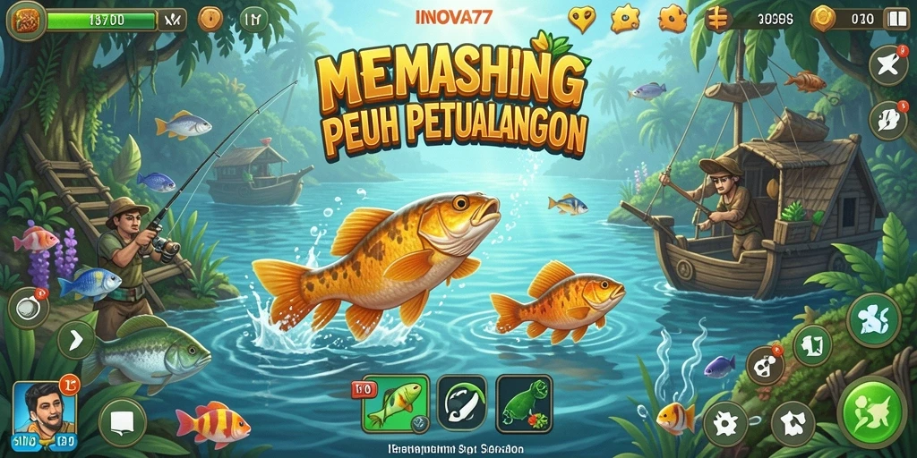 Tampilan gameplay <strong>INOVA77</strong> dengan banyak ikan dan grafis yang menawan.