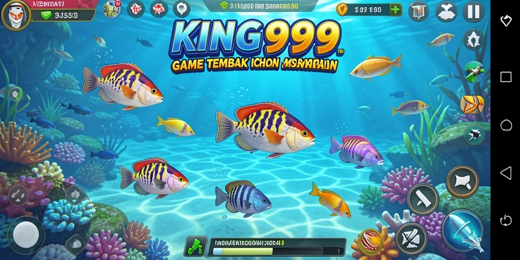 Tampilan gameplay KING999 yang menakjubkan dengan berbagai ikan untuk ditembak.