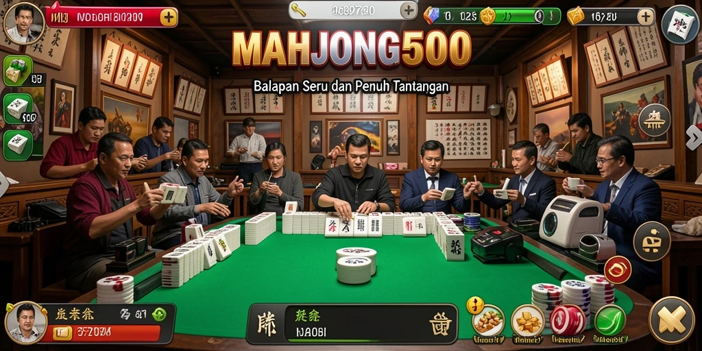 Tampilan gameplay balapan seru di MAHJONG500 yang menampilkan mobil dan trek menantang.
