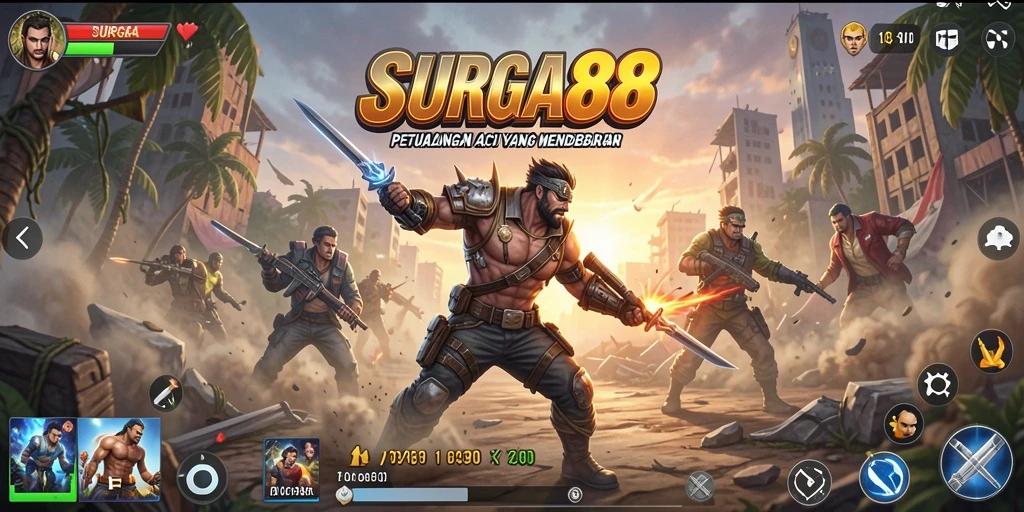 Tampilan aksi mendebarkan dalam gameplay SURGA88.