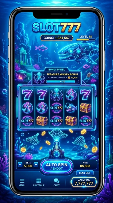 Screenshot aplikasi slot777 yang menunjukkan beragam permainan yang tersedia.